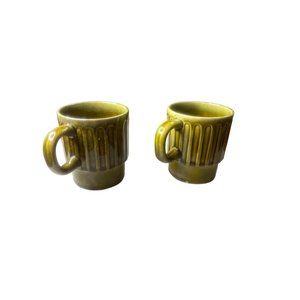 VTG Green Drip Glaze Japan Coffee Mugs